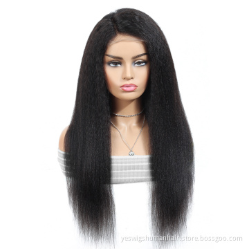 kinky straight malaysian human hair double weft extension wigs for black women lace front malaysian hair wig yaki kinky straight
